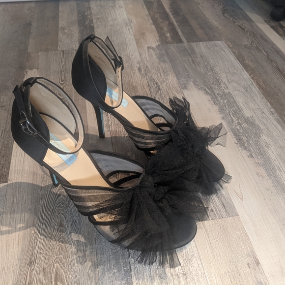 Betsey Johnson Shoes - Betsey Johnson Blue Women's SB-Terra Heeled Sandal, Black Satin, 9.5 M US